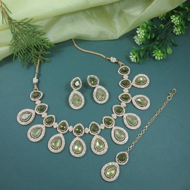 I Jewels Indian Wedding Bollywood Gold Plated Traditional Kundan & Stone Choker Necklace Jewellery With Earrings Set for Women (Mehandi)