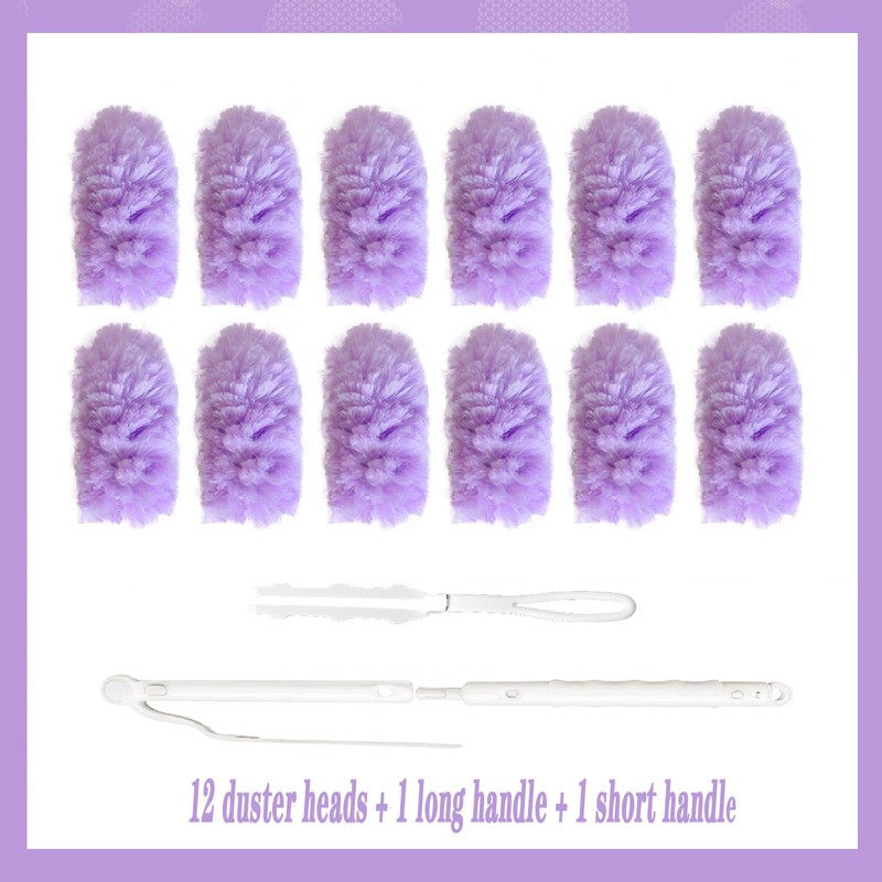 12 PCS Purple Duster Refills, Extendable Microfiber Duster with 1