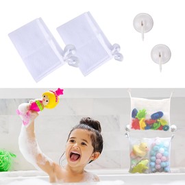 AYNKH 2 Pcs Bath Toy Storage Net, Bath Toy Storage Organiser, Removable Wall Hanging Bath Toy Tidy with Suction Cup, Shower & Bath Toy Holder Storage for Mesh Bath Keep Bathtub Clean