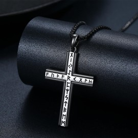 Midir&Etain Rune Cross Necklace for Men Women 925 Sterling Silver Viking Pendant Two-tone Cross Necklace Protection Religious Jewellery Gifts for Boyfriend Son