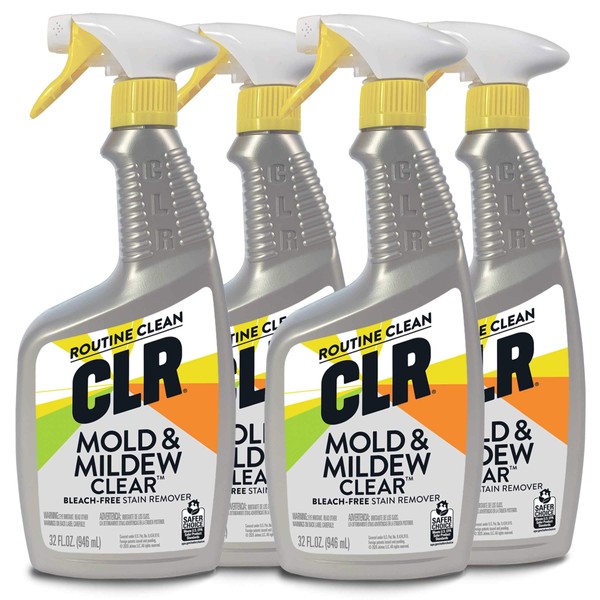 CLR Mold & Mildew Clear, Bleach-Free Stain Remover Spray | Works on Fabric, Wood, Fiberglass, Concrete, Brick, Painted Walls, Glass, and More | EPA Safer Choice (4 Pack, 32 Ounce)