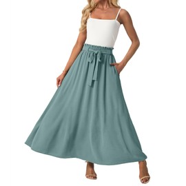 Lepunuo Casual Summer Maxi Skirts High Waisted Flowy Skirts Womens Trendy Spring Skirts with Pockets