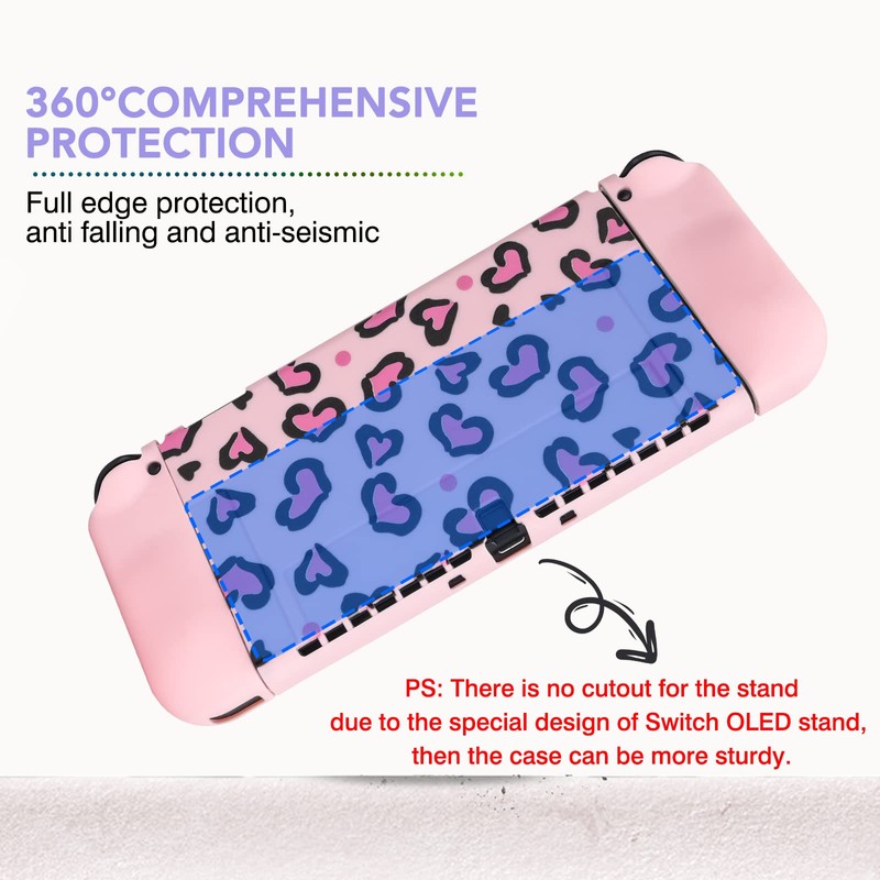 DLseego Pink Love Leopard Carrying Case for Switch OLED, Cute