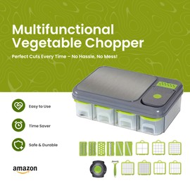 Vegetable Chopper with Containers – Multi-Functional Slicer, Dicer, Shredder & Cutter with Built-In Cutting Board – Perfect for Meal Prep, Onions, Veggies, Fruits 28 Total PCS