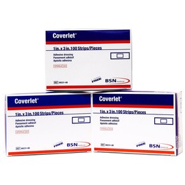 Coverlet Latex-Free Adhesive Dressings Strips Bandages - 1 X 3 inches - 100/ Box (Pack of 3, 300 Total)