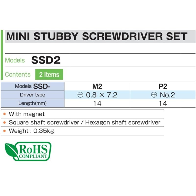 Tone SSD2 Ultra Mini Stubby Screwdriver Set 2-Piece