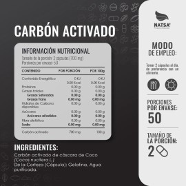 Carbon Activado 100 Cápsulas Sabor Natural