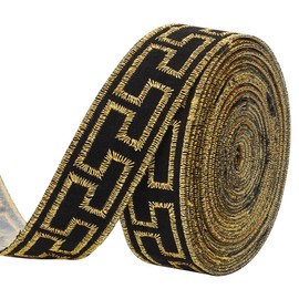 FINGERINSPIRE 3.9m x 23mm Vintage Jacquard Ribbon Iron On Embroidered Ribbon Black Golden Floral Pattern Fabric Trim Ethnic Ribbon Trim Embroidery Woven Sewing Tape for Clothing Decoration