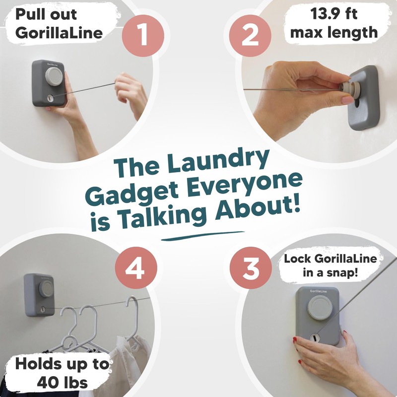 GorillaLine Max - Retractable Clothesline Indoor Outdoor Clothes Line -