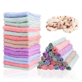 Denpetec - Toalla Facial de Microfibra, 24 Piezas, Diadema Incluida, Absorbente y Suave, Ideal para Viajar y Regalos