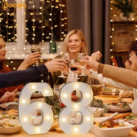 Pooqla Decorative LED Light Up Number Letters, White Plastic Marquee Number Lights Sign for 68th Birthday Party Wedding Decor, Battery Operated (68)
