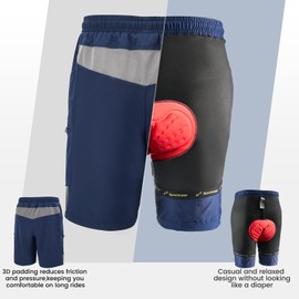 Sportneer Men's MTB Shorts MTB Men Padded Cycling Shorts for Men 3D Padded Mountain Bike Cycling Shorts Mountain Bike Cycling Sports for Outdoor Cycling, blue