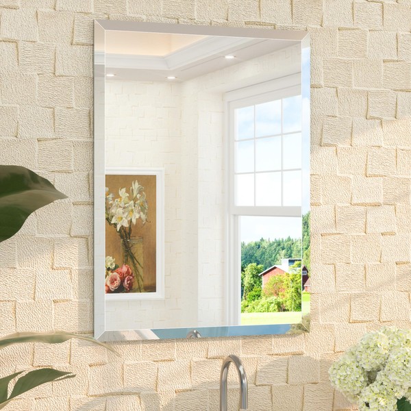 TETOTE 22" x 30" Bathroom Mirror Frameless Tempered Wall Mounted