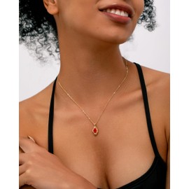 LOUHCY Birthstone Necklace for Women, Dainty 14K Gold Plated Oval Zircon Pendant Necklaces Simple Gold Necklaces for Women Birthday Gifts for Mom Wife Ruby