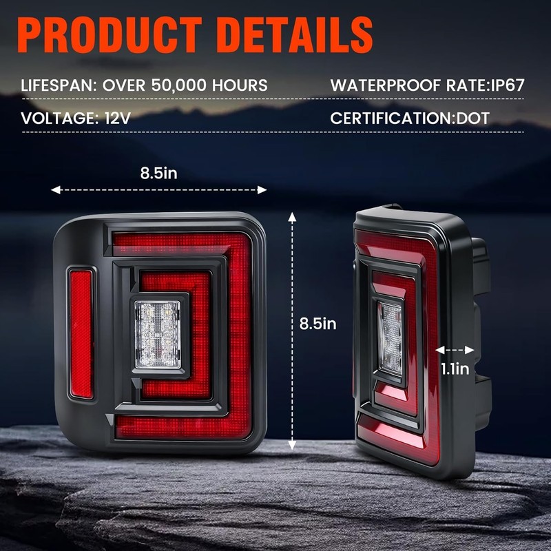 SUPAREE Flush Mount LED Tail Lights fit Jeep Wrangler JL
