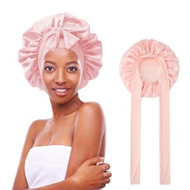 AWAYTR Satin Bonnet Silk Like Bonnets for Sleeping Sleep Cap Double Layer Haircare Bonnet with Elastic Tie Band for Curly Hair Night Cap Pink:_Green