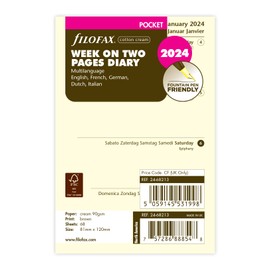 Filofax Pocket week on two cotton cream 5 language 2024 diary