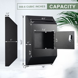 xydled Wall-Mount Mailbox,Heavy Duty Deposit Drop Box Suggestion Box, Locking Metal Key Drop Box with Key Lock, Cash Money Drop Box Safe Storage Box Postbox for Home&Business Use,16.3’’x10’’x4’’,Black