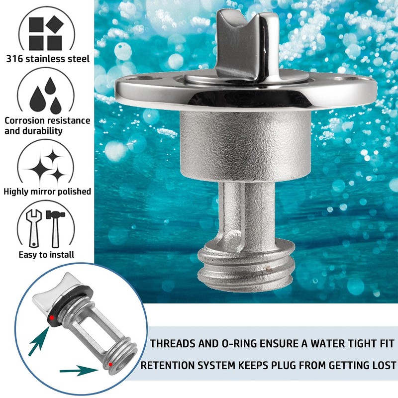 2 Pcs Oval Garboard Drain Plug,316 Stainless Steel Marine Drain