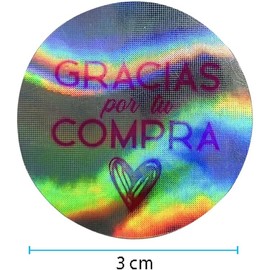 Etiquetas Gracias por tu Compra Hologrficas, 1 Paquete con 100 Piezas de 3.0 cm