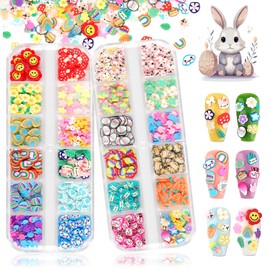 24 Grid Easter Nail Art Glitter Sequins, Kalolary Easter 3D Nail Art Glitter Stickers Decals Nail Art Supplie Mixed Shapes Cute Eggs Rabbits Carrot for Women Nail Art Decor and DIY Craft