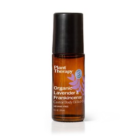 Plant Therapy Organic Lavender & Frankincense Castor Body Oil Roll-On 30 mL (1 oz) Soothes Dryness, and Skin Irritation, Calming Aroma, Relaxation, Pure, Organic Formula, Healing Benefits