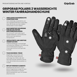 GripGrab Polaris 2 Waterproof Winter Cycling Gloves Primaloft Lined Rain Protection Cycling Gloves Windproof