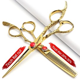 6/7 Inch Professional Hairdressing Scissors, Haircut, Rose Pattern, Hairdressing Scissors, Styling Tools, Japanese Stainless Steel Scissors Set (7-Inch-2pc-B)