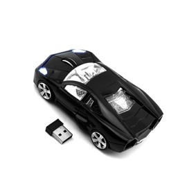 3C Light Car Mouse Wireless 2.4GHz, Cool 3D Sport Car Shape Mouse Optical Mice 1600 DPI with USB Receiver Suitable for PC/Computer/Laptop (Black)
