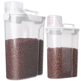 TIOVERY Dog Food Storage Container, 5-7 Lbs Airtight Pet Food Container, Cat food Container Dispenser with Portable Handle, Pouring Spout and Measuring Cup for Dogs Cats 2Pack White/6Qt