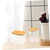 LABRIMP Cotton Swab Containers Bamboo Lid Box Storage Case for