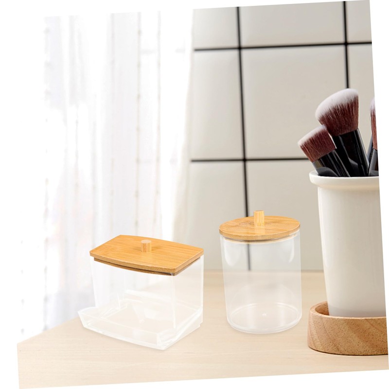 LABRIMP Cotton Swab Containers Bamboo Lid Box Storage Case for