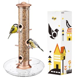 iBorn - Comederos para pájaros con recogedor de semillas para exteriores, colgante, de 6 puertos, para pájaros cardenales, de aluminio me...