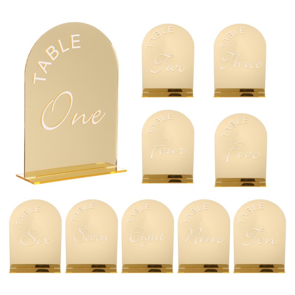 sourcing map 10pcs Gold Mirrored Arch Acrylic Sign with Stand,