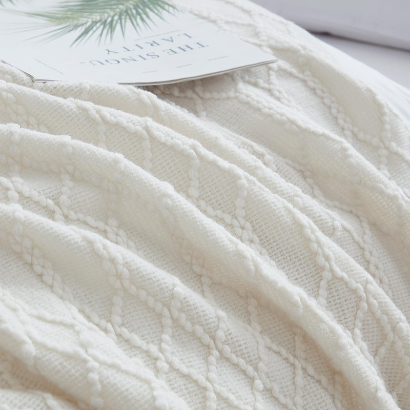KASYLAN 100% Acrylic Knitted Throw Blanket Textured Solid Soft Decorative