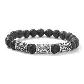 Chiorgone Viking Rune Lava Stone Bracelet - Norse Amulet for Wealth, Growth, Peace & Protection - Unisex Spiritual Jewelry