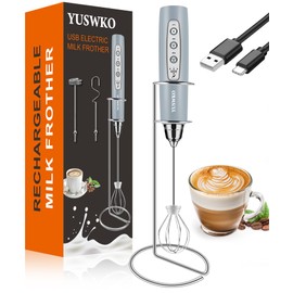 YUSWKO Rechargeable Milk Frother for Coffee, Handheld Drink Mixer with 3 Heads 3 Speeds, Ideal Electric Stirrers for Travel