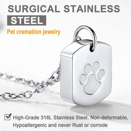 U7 Memorial Necklace For Pet Ashes Necklaces Stainless Steel Silver Dog Tag Pendant Ash Jewellery For Women Teenage Girls