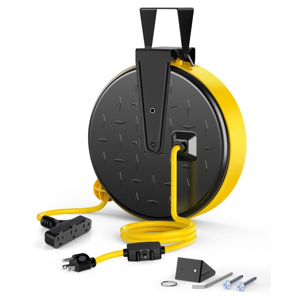 DEWENWILS 30 Ft Retractable Extension Cord Reel, Ceiling/Wall Mount 16/3