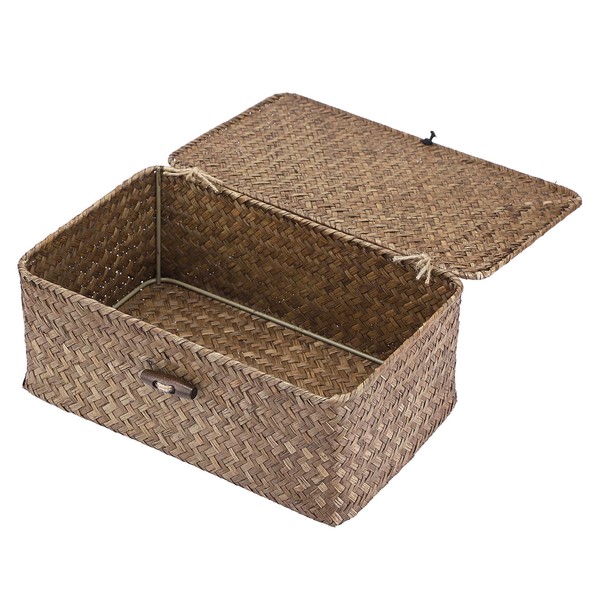 OLegei Wicker Storage Basket with Lid Basket for Shelf Storage