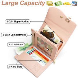 HNOOM Women's Purse Made of Smooth and Soft PU Leather Purse Women's Small and Short Format Purse with Zip and Press Stud and Many Compartments, s-pink, Floral