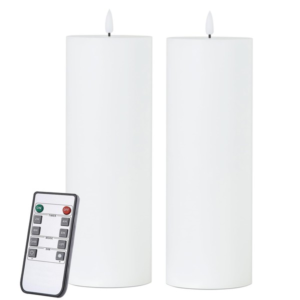 volnyus White Flameless Candles Set of 2 (3x9 inch) Flickering