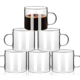 5 OZ Espresso Cups with Handle, Clear Espresso Shot Glass Set of 6, Small Double Espresso Accessories for Espresso Machine Coffee Bar