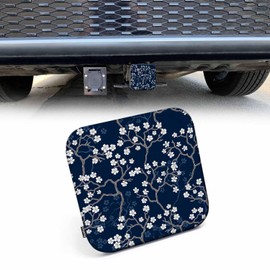 Beabes Trailer Hitch Cover Plug Cherry, Bloom Cherry Flower Tree Branch Trailer Hitch Cover Plug Cap Insert Fits 2" Receivers Black Receiver Tube Hitch Plug for RVs SUVs and Cars, Navy White