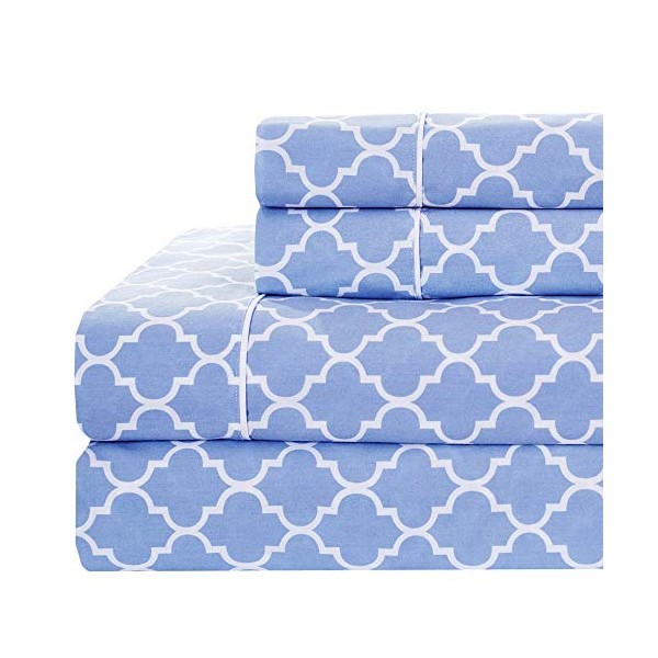 Royal Hotel Meridian Periwinkle and White Brushed Percale Cotton Sheets,