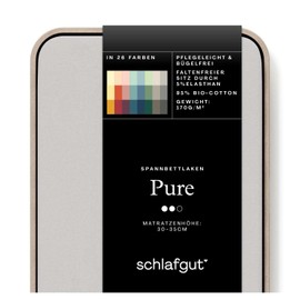 Schlafgut Pure Fitted Sheet 90 x 200 cm to 100 x 220 cm - 95% Organic Cotton, 5% Elastane, Oeko-Tex Certified, Grey Light, Mattress Height up to 35 cm