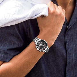 Oidea Men's Wrist Watch: Big Round Dial 3 Time Zone Decor Analog Quartz Wrist Watches for Men Waterproof Luminous Wristwatches Business Work Sport Casual Dress Watch Silver