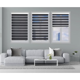 ShadesU Cordless Zebra Blinds – Light Filtering Dual-Layer Window Shades for Privacy (Black Color) (Maximum Height 72") (Width 79")