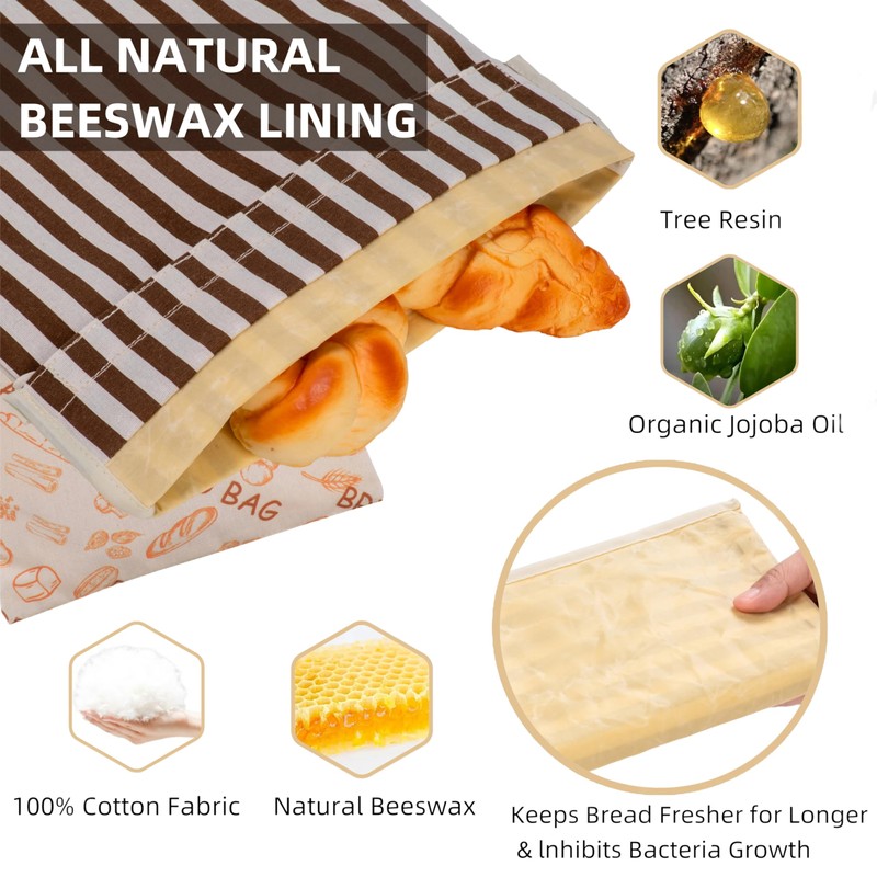 GDDAY Beeswax Bread Bags for Homemade Bread,Reusable Beeswax Bags for
