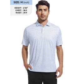 Esabel.C Mens Golf Shirts Print Moisture Wicking Short Sleeve Performance Dry Fit Stretch Active Polo Shirts for Men,WhiteU,L